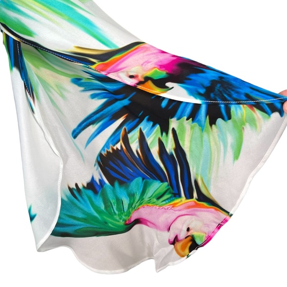 Milly Gorgeous Silk Parrot Dress With Butterfly Sleeves Vibrant Colors Lined 4 - Picture 6 of 16